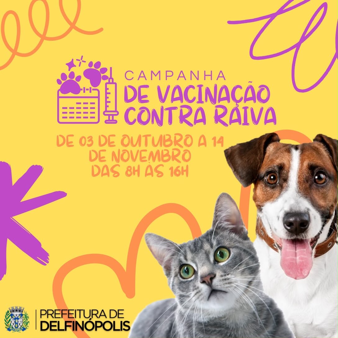 Prefeitura de Delfinópolis Promove Campanha de Vacinação Antirrábica para Cães e Gatos.